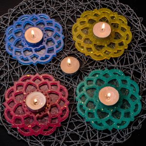 4 color mandala resin t light holder set